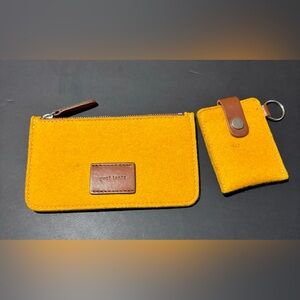 Preloved Graf Lantz Mustard Wool zippered pouch and keychain snap wallet..